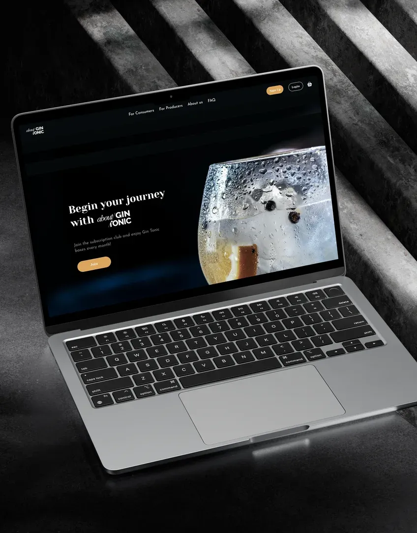 Gin Club Landing page — laptop mockup